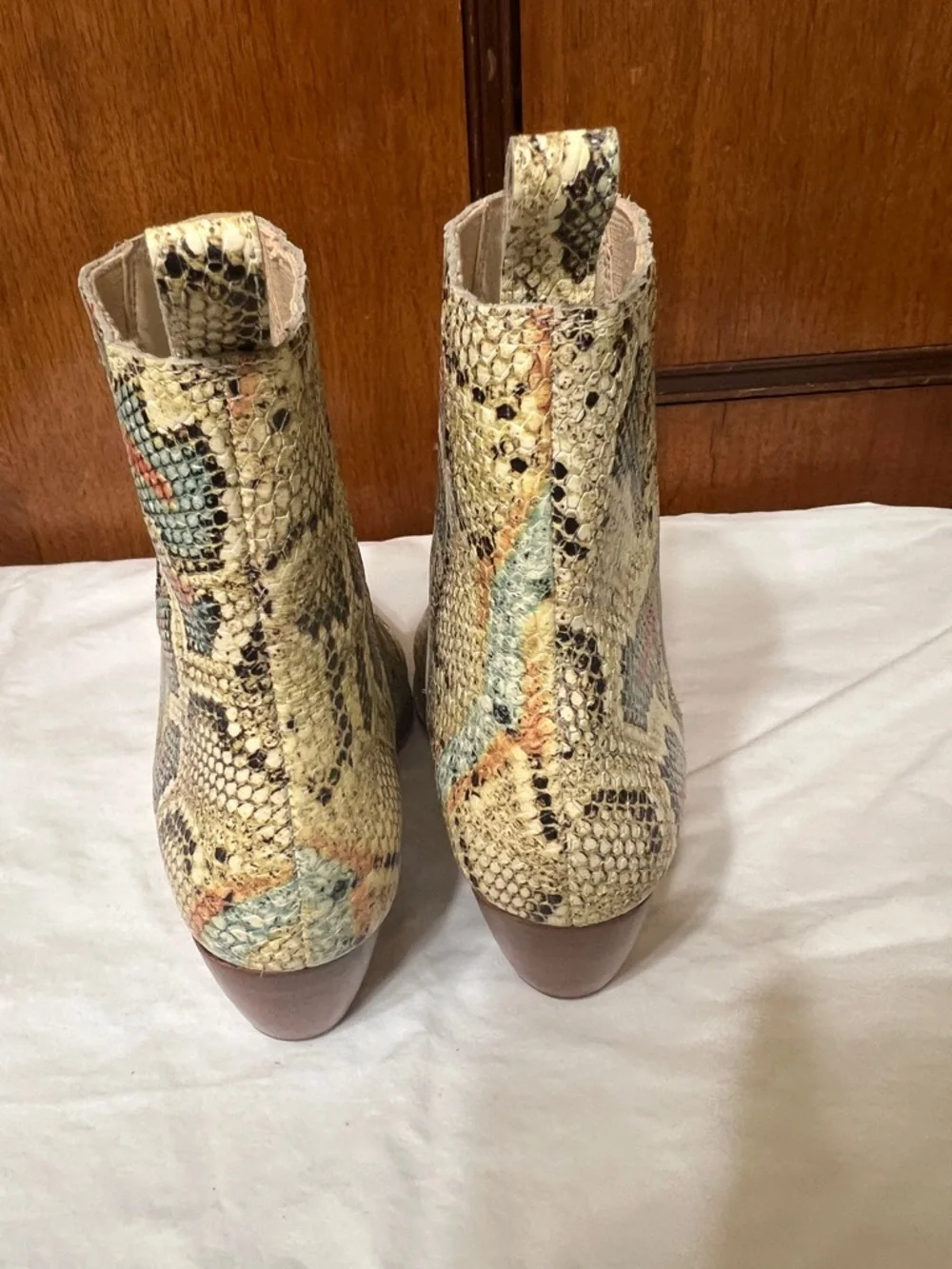 Matisse Snake-Print Ankle Boots in Cream, Red & Teal - Picture 2 of 14